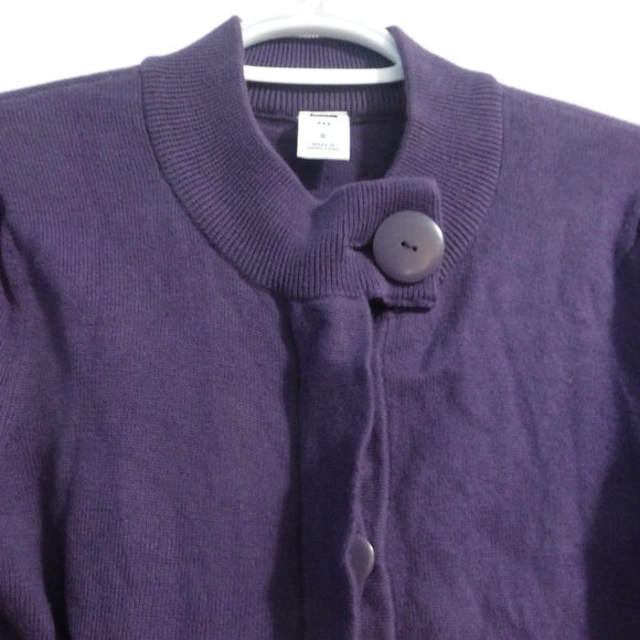 GAP, size small, purple large button front cardigan with pleated bottom, GUC - Picture 4 of 14